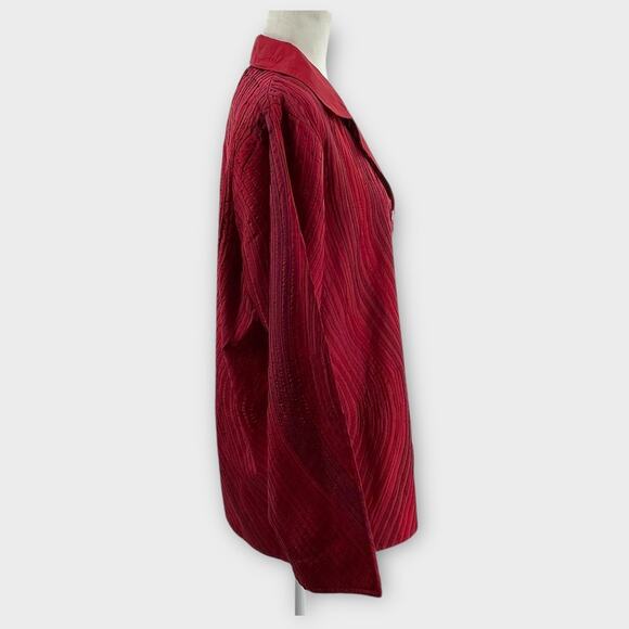 Parsley & Sage Red Multi Silk Textured Pintuck Long Sleeve Tunic Blouse Plus 1X - Picture 5 of 13